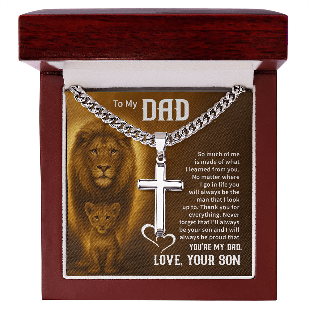 To my dad Cuban Link Chain with Engraved Artisan Cross - Beauty Belliss